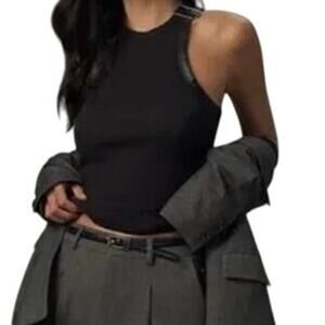 Pilcro by Anthropoligie– Faux Leather-Trimmed Tank – Black – XXS